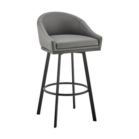 Armen Living Noran Swivel Bar Stool in Black Metal with Gray Faux Leather 840254335738